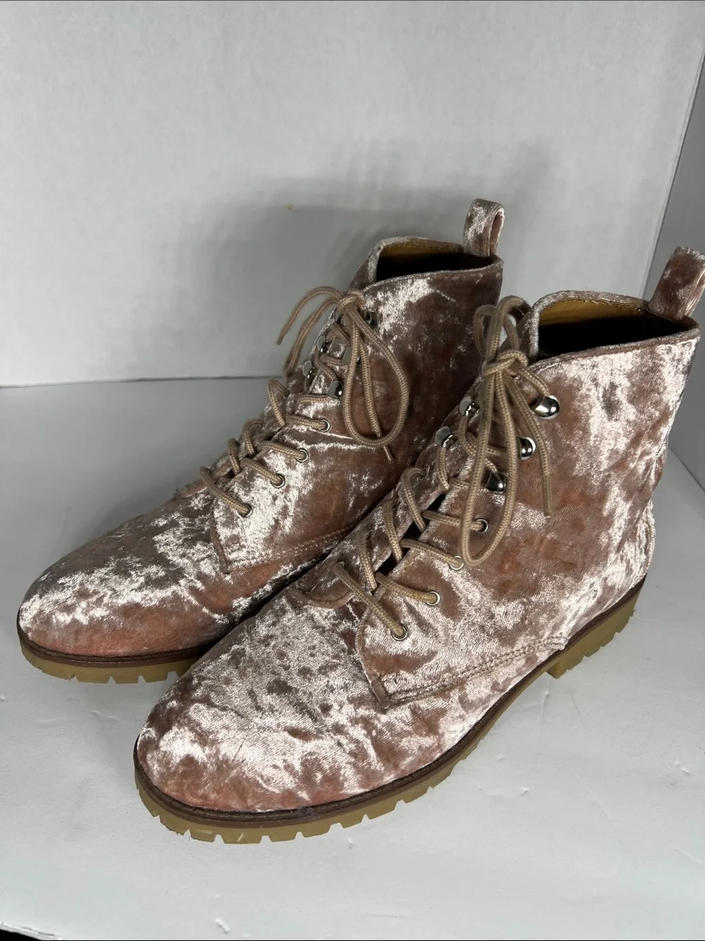Qupid Women’s Velvet Boots in Blush Pink